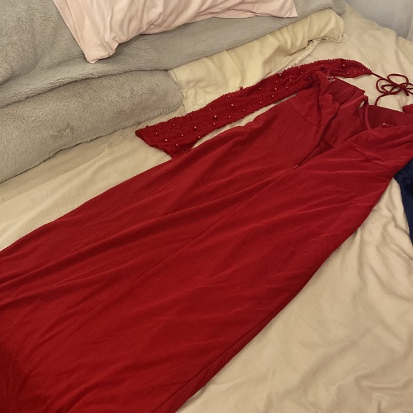 Oh polly red pearl maxi dress with slit - Picture 4 of 5